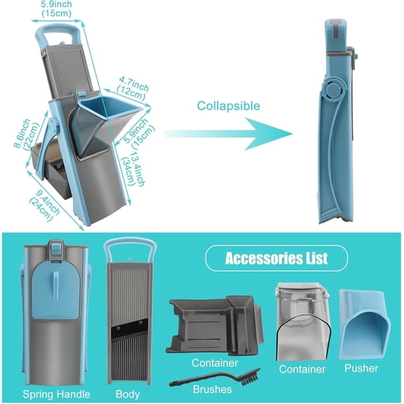 Mandoline Slicer for Kitchen, Safe Vegetable Chopper & Potato Slicer with Adjustable Thickness and Container for Meal Prep, Ideal for Home & Commercial Use, Kitchen Gift(Blue)