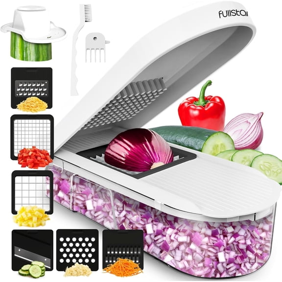 Mandoline Slicer for Kitchen - Vegetable Chopper, Onion Potato Food Veggie Fruit Slicer and Cutter with Container, Kitchen Gadgets & Accessories, Home Essentials (6-in-1, Full White)