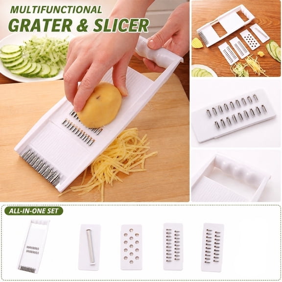 Mandoline Slicer for Kitchen, Vegetable Slicer and Chopper, Stainless Steel Vegetable Chopper, Slicer Vegetable Cutter, Julienne Slicer, 11X3.5 In, White, 1+4 Set