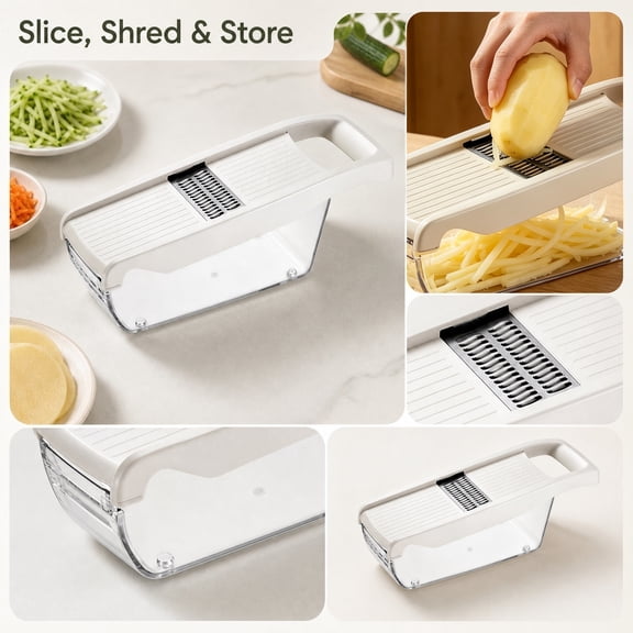 Mandoline Slicer, Slicer and Chopper, Vegetable Chopper with Container, Salad Chopper Tool, 13X4.5 in Manual Kitchen Vegetable Prep Set with 1Pc Main Slicer Body, 6Pc Sharp Blades