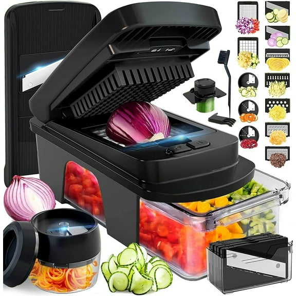 Mandoline Slicer for Kitchen, Food Chopper, Vegetable Slicer and Spiralizer, Cutter, Dicer, Grater, Kitchen Gadgets Sets with Container