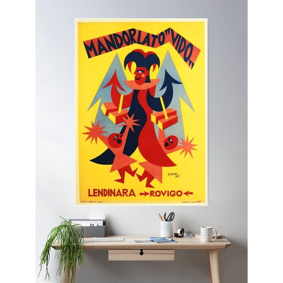 Mandorlato Vido 1924 By Fortunato Depero Vintage Italian Travel Lithograph Poster Wall Art, Modern Wall Decor For Living Room Bedroom, 8x12 UNFRAMED