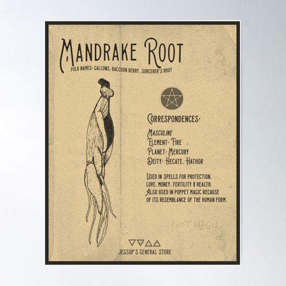 Mandrake Root Magic Drawing Illustration Poster Wall Art, Modern Wall Decor For Living Room Bedroom, 8x12 UNFRAMED