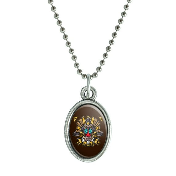 Mandrill Baboon Face Monkey Primate Antiqued Oval Charm Pendant with Chain