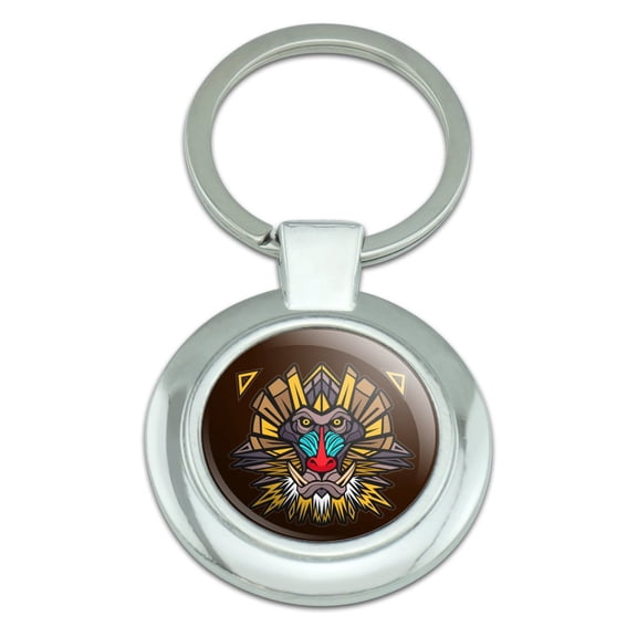 Mandrill Baboon Face Monkey Primate Keychain Classy Round Chrome Plated Metal