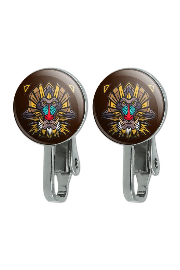 Mandrill Baboon Face Monkey Primate Novelty Clip-On Stud Earrings