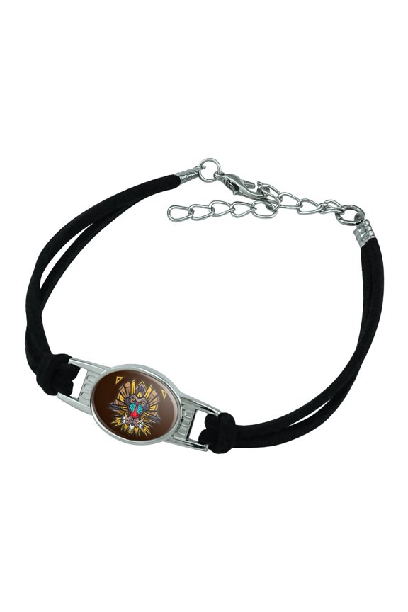 Mandrill Baboon Face Monkey Primate Novelty Suede Leather Metal Bracelet