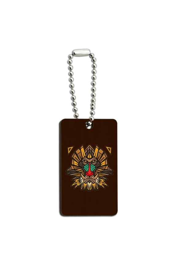 Mandrill Baboon Face Monkey Primate Wood Wooden Rectangle Keychain Key Ring