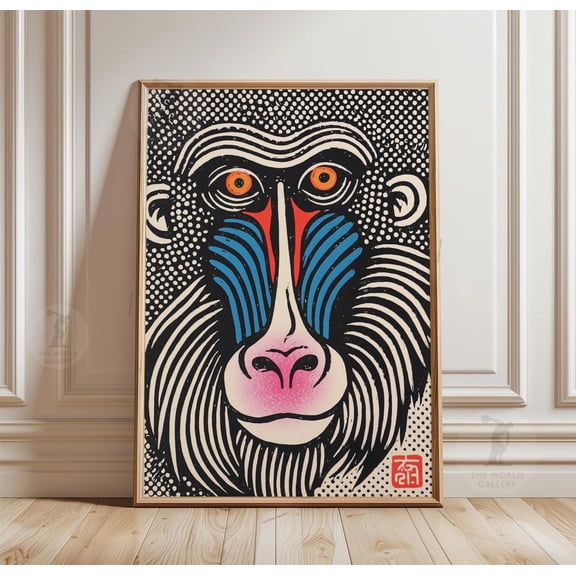 Mandrill Monkey Wall Art Psychedelic Animal Print Tribal Paper Decor 1