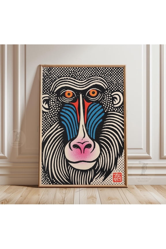 Mandrill Monkey Wall Art Psychedelic Animal Print Tribal Paper Decor 1