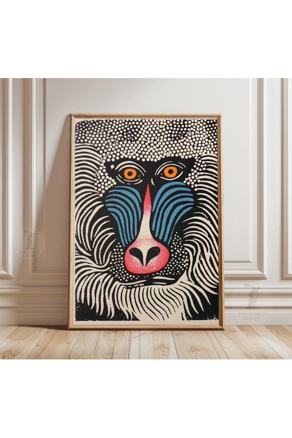Mandrill Monkey Wall Art Psychedelic Animal Print Tribal Paper Decor