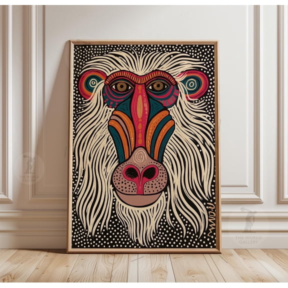 Mandrill Wall Art Monkey Print Tribal Animal Paper Decor Home Decor Office Wall Art