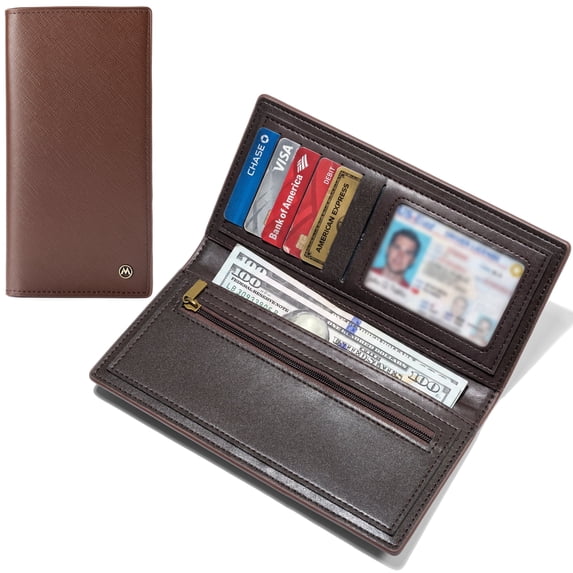 Mandu RFID Long Wallet for Men Slim Bifold Wallet with ID Window Card Holder Cash Pocket and Zipper Coin Pocket, Business Wallet for Daily Use
