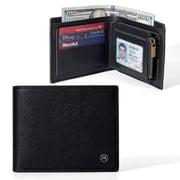 Men's Bifold Wallet 9 Card Slots & 1 ID Window Zipper Coin Pocket Slim Travel Black Wallet for Men