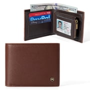 Men's Bifold Wallet 9 Card Slots & 1 ID Window Zipper Coin Pocket Slim Travel Brown Wallet for Men
