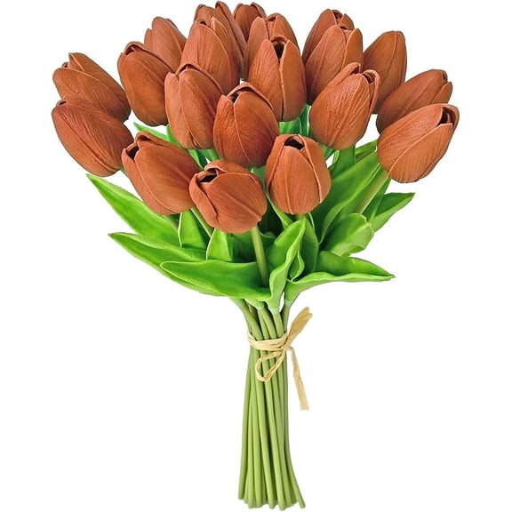 Mandy's 20pcs White Artificial Tulip Silk Fake Flowers 13.5" for Spring Mother's Day Easter Gifts in Bulk Home Kitchen Wedding Decorations