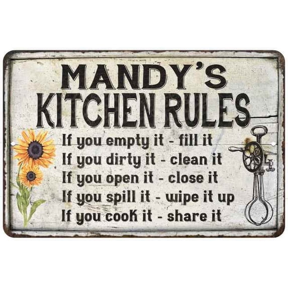 Mandy's Kitchen Rules Chic Sign Vintage Decor 8 x 12 High Gloss Metal 208120032478