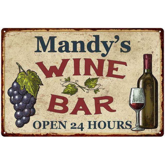 Mandy's Rustic Wine Bar Sign Wall Decor Kitchen Gift 8 x 12 High Gloss Metal 208120056361