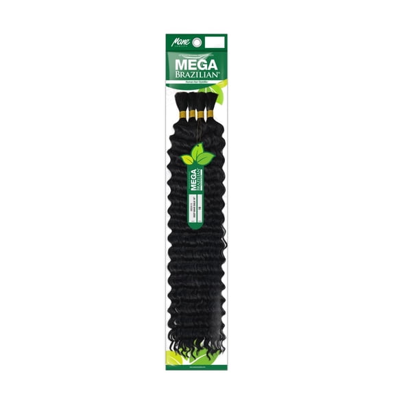 Mane Concept Mega Brazilian Human Hair Blend Micro Braiding Hair Extension - DEEP WAVE BULK 24" (1B)