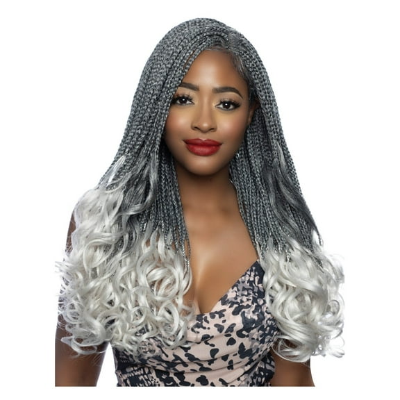 Mane Concept Red Carpet Synthetic HD Lace Wig - RCHB212 4x4 FREE PART BOUNCY FRENCH CURL 24" (T1B/GREY)