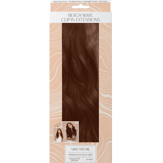 Mane Theorie Beach Wave Clip-In Hair Extensions for Women, 20 inch, chocolate brown