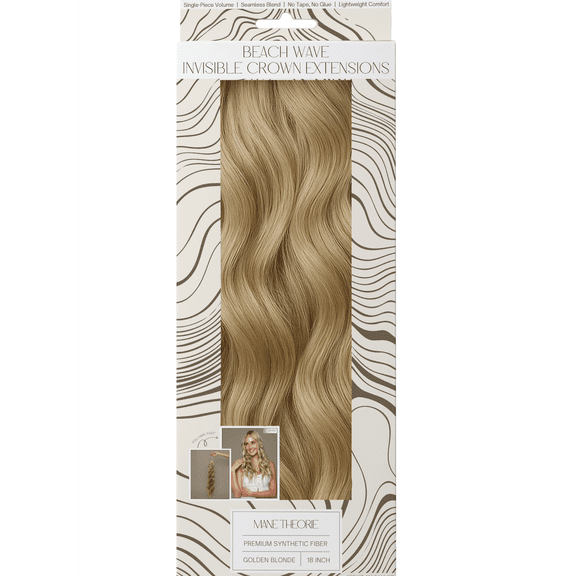 Mane Theorie Beach Wave Halo Hair Extensions for Women, 18 inch, golden blonde