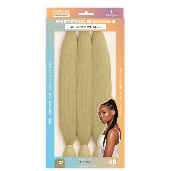 Curlkalon Pre-Stretched Braiding Hair for Sensitive Scalp for Women, 48 inch, honey blonde #27
