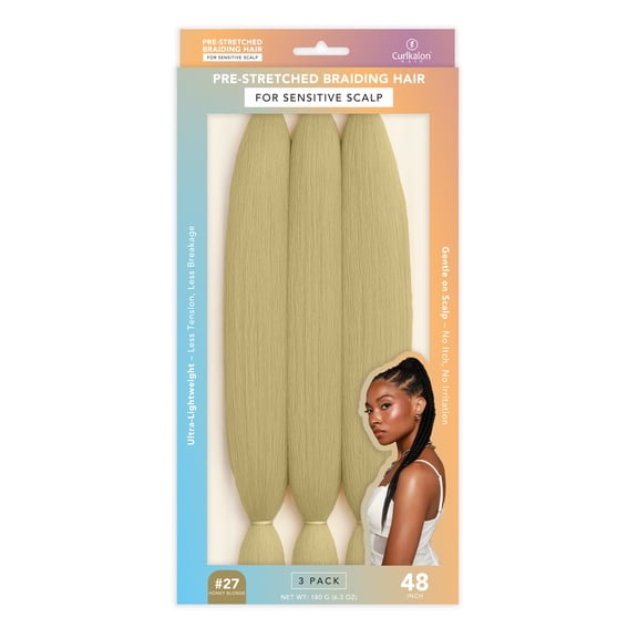 Curlkalon Pre-Stretched Braiding Hair for Women, Sensitive Scalp, 48 inch, Honey Blonde #27