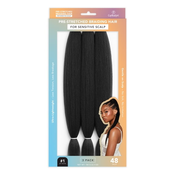Curlkalon Pre-Stretched Braiding Hair for Women, Sensitive Scalp, 48 inch, Jet Black #1
