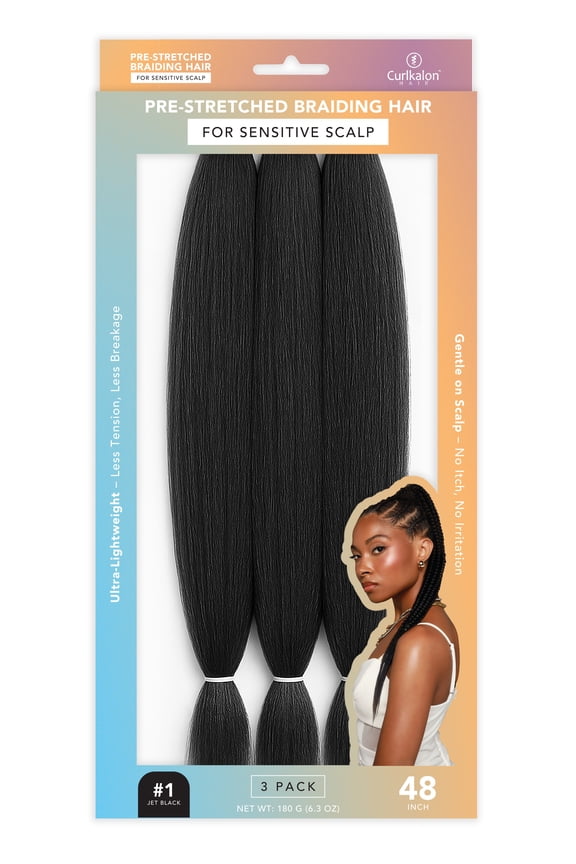 Pre-Stretched Braiding Hair for Women, Sensitive Scalp, 48 inch, Jet Black #1