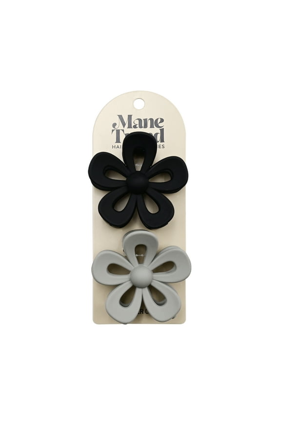 Gray and Black Flower Claw Clips, 2 Pack