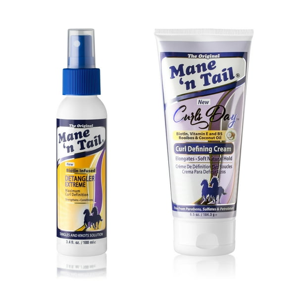 Mane 'n Tail Curl Defining Cream (6.5 Oz) + Extreme Detangler (3.4 Oz) + Curl Refreshing Biotin Infused Strengthening Spray – Tames, Defines & Strengthens Curls