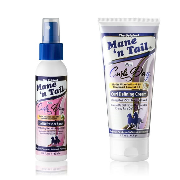 Mane 'n Tail: Curls Day Spray (3.4 Oz) + Curl Defining Cream (6.5 Oz) with Biotin, Vitamin and B5 Rooibos & Avocado Revitalizing Hair Milk Fights Frizz