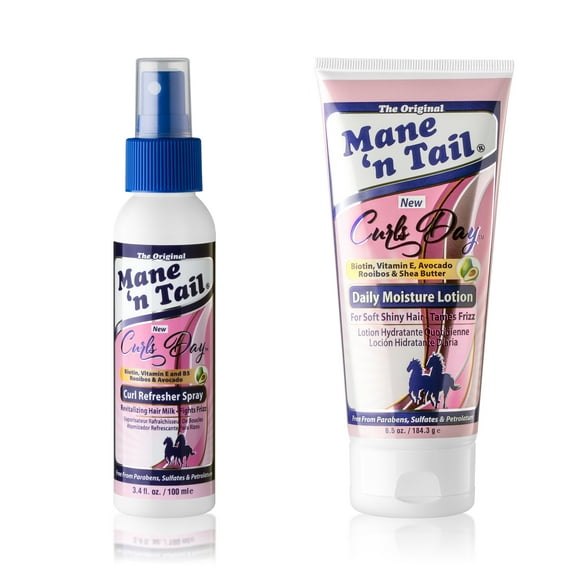 Mane 'n Tail Curls Day Spray (3.4 Oz) + Daily Moisture Lotion (6.5 Oz) | Biotin, Vitamin B5, Rooibos & Avocado Revitalizing Hair Milk  Fights Frizz & Refreshes Curls