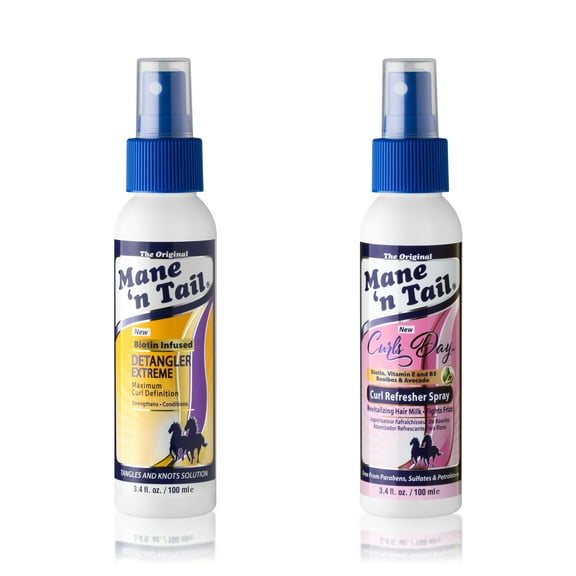 Mane 'n Tail Extreme Detangler & Curl Refresher Spray (3.4 oz Each) – Biotin-Infused Formula for Tangle-Free, Defined Curls and Smooth Hair