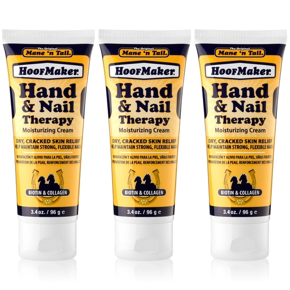Mane 'n Tail Hoofmaker Hand & Nail Therapy (3.4 Oz Each, 3 Pack) – Fragrance-Free, Biotin & Collagen-Enriched Moisturizing Cream for Dry, Cracked Skin & Nails
