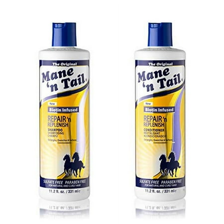 Mane ’n Tail Repair ’n Replenish Shampoo & Conditioner (Pack of 2) – Sulfate-Free, Gentle Cleansing & Nourishing System for Curly & Natural Hair (11.2 oz Each)