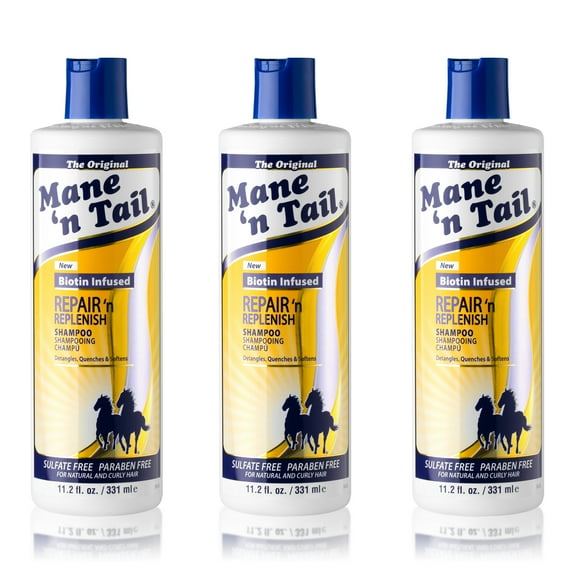 Mane ’n Tail Repair ’n Replenish Shampoo (Pack of 3) – Sulfate-Free Gentle Cleansing & Nourishing System for Healthier, Silkier Hair (11.2 oz Each)