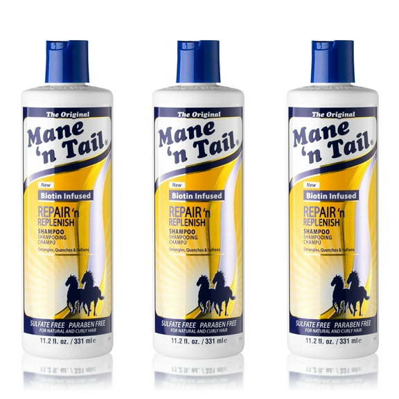 Mane ’n Tail Repair ’n Replenish Shampoo (Pack of 3) – Sulfate-Free Gentle Cleansing & Nourishing System for Healthier, Silkier Hair (11.2 oz Each)