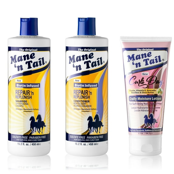 Mane 'n Tail Sulfate Free Repair 'n Replenish (15.2 Set w Daily Moisture) Gentle Cleaning And Replenishing System For Natural And Curly Hair Curl Defining Vegan Formula