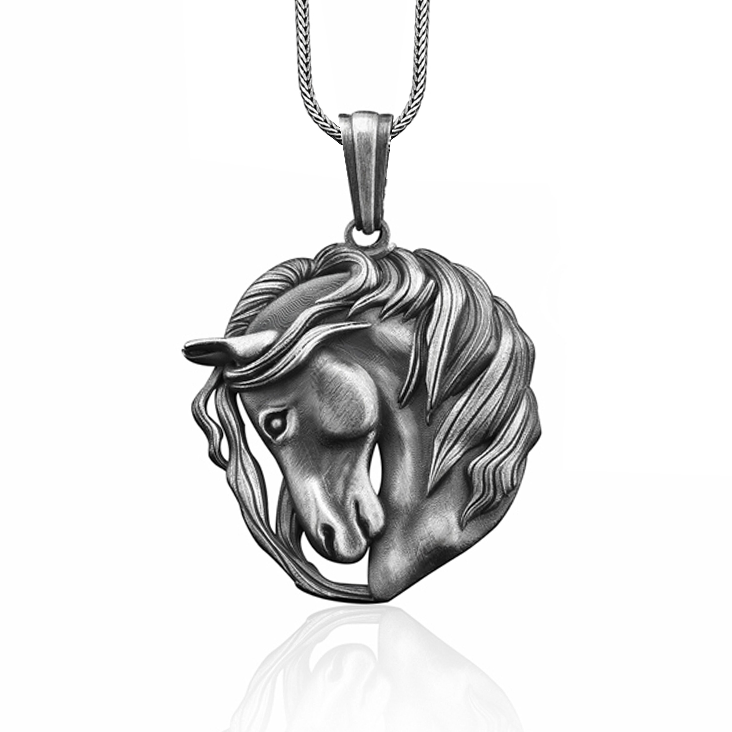 Silver Horse Charm Necklace Sterling Silver Filigree Horse Pendant on Silver Link Chain main image 2