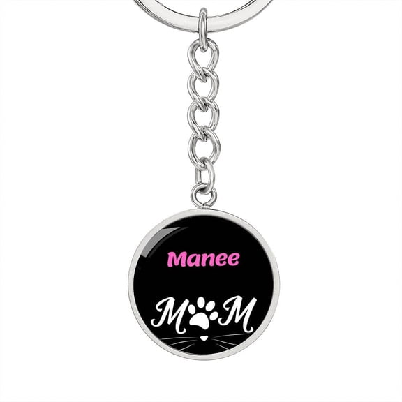 Manee Cat Mom Keychain Stainless Steel or 18k Gold Circle Pendant