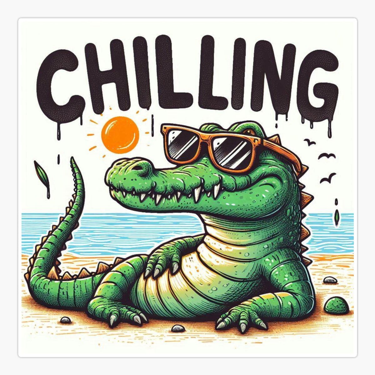 Maneki Alligator With Sunglassess Hand Drawn Chilling Sticker, Phone ...