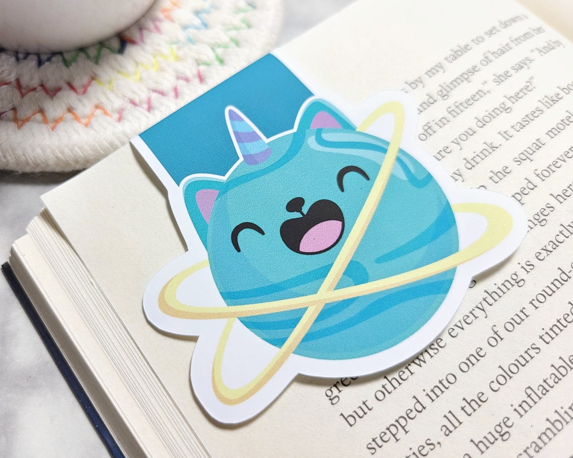 Maneki Cat Unicorn Planet Magnetic Bookmark, Cat Planet Planner Clip ...
