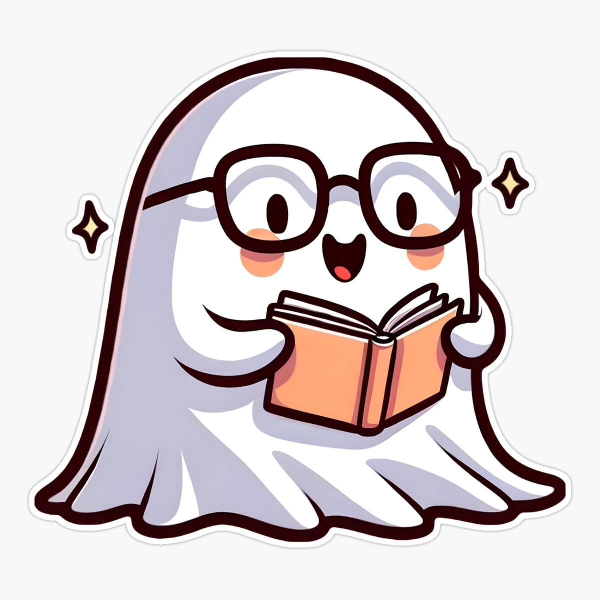 Maneki Cute Sheet Ghost Reading A Book Sticker, Phone Decal Water ...