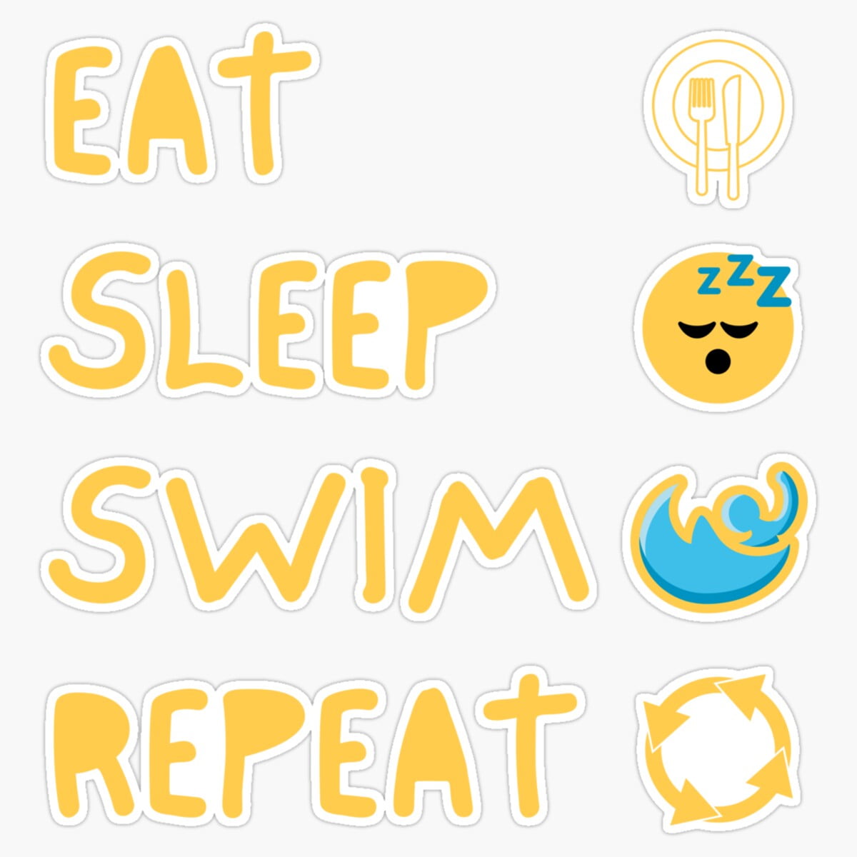 Yellow Sticker Eating Maneki Eat Sleep Swim Repeat - Yellow Er, Phone Decal Water Bottle ...