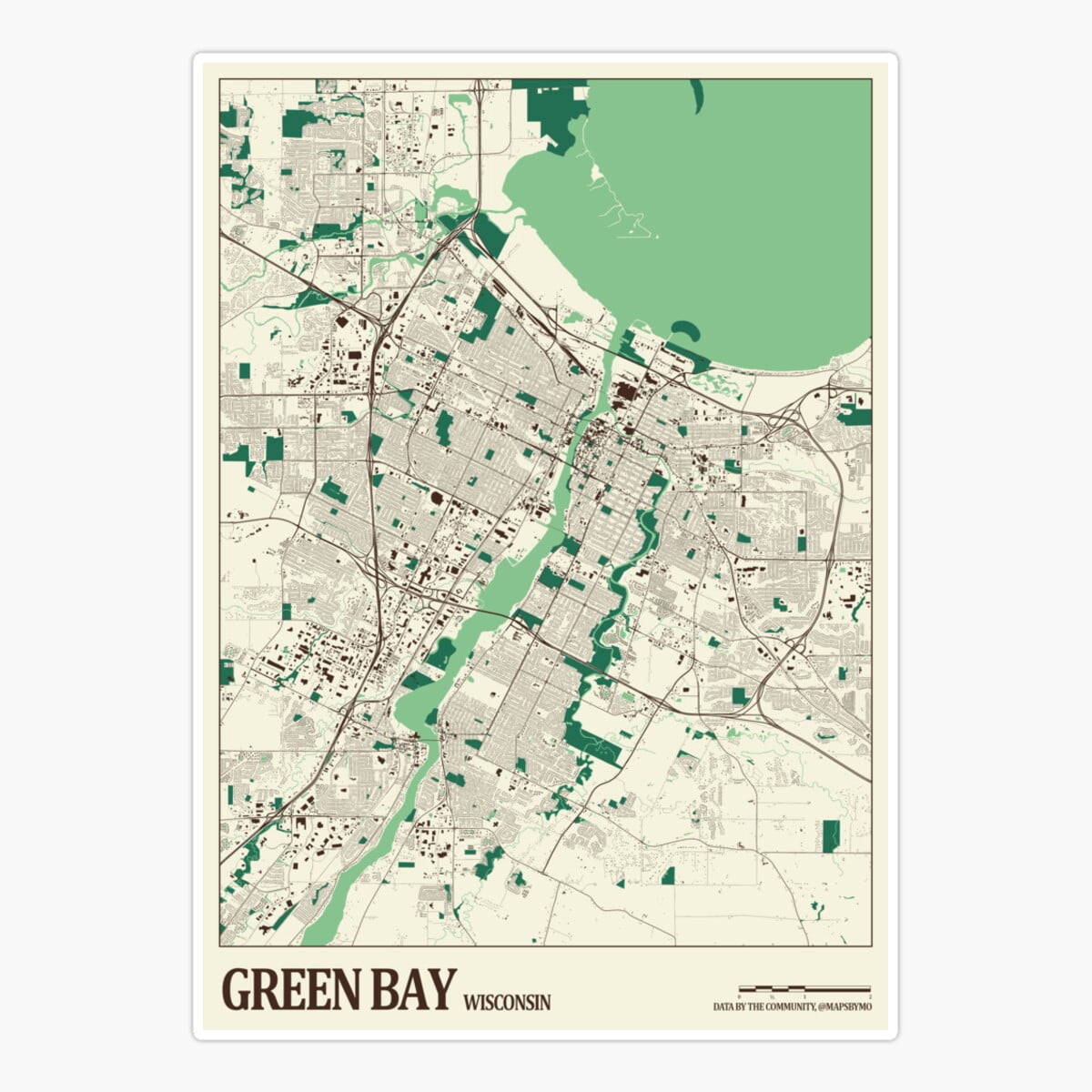 Maneki Green Bay Street Map Sticker, Phone Decal Water Bottle Stickers ...