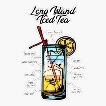 Maneki Long Island Iced Tea Cocktail Recipe Sticker, Phone Decal Water Bottle Stickers Car Decals, Funny Birthday Gift