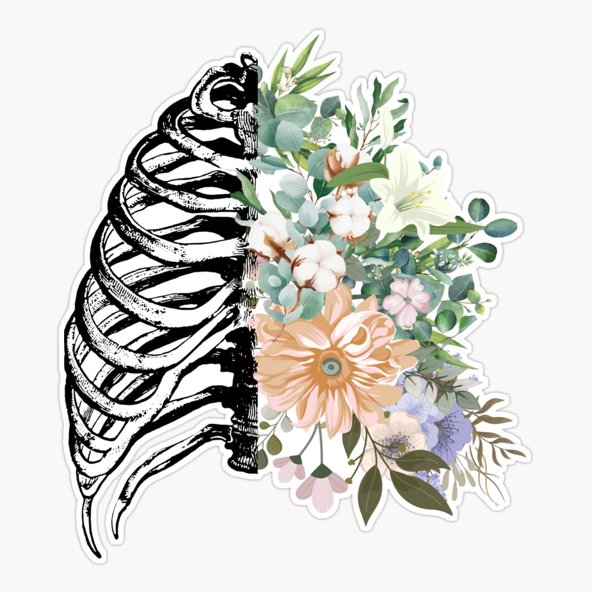 Maneki Loral Human Rib Cage, Ribcage Er, Phone Decal Water Bottle ...