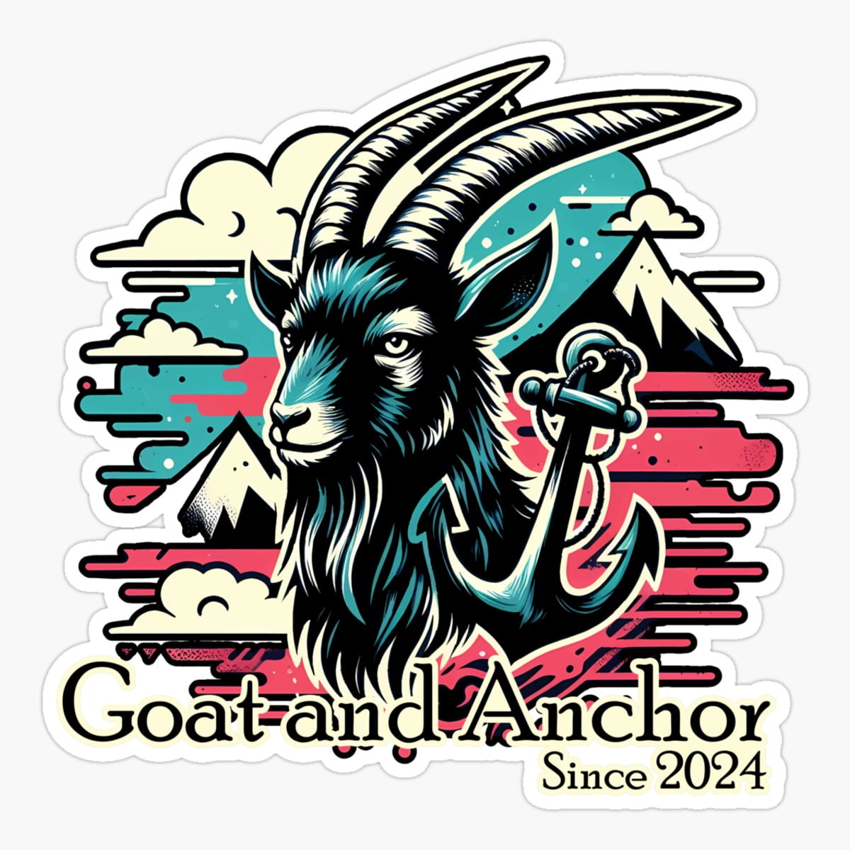 Maneki Mountain Goat And Anchor Er, Phone Decal Water Bottle Stickers ...